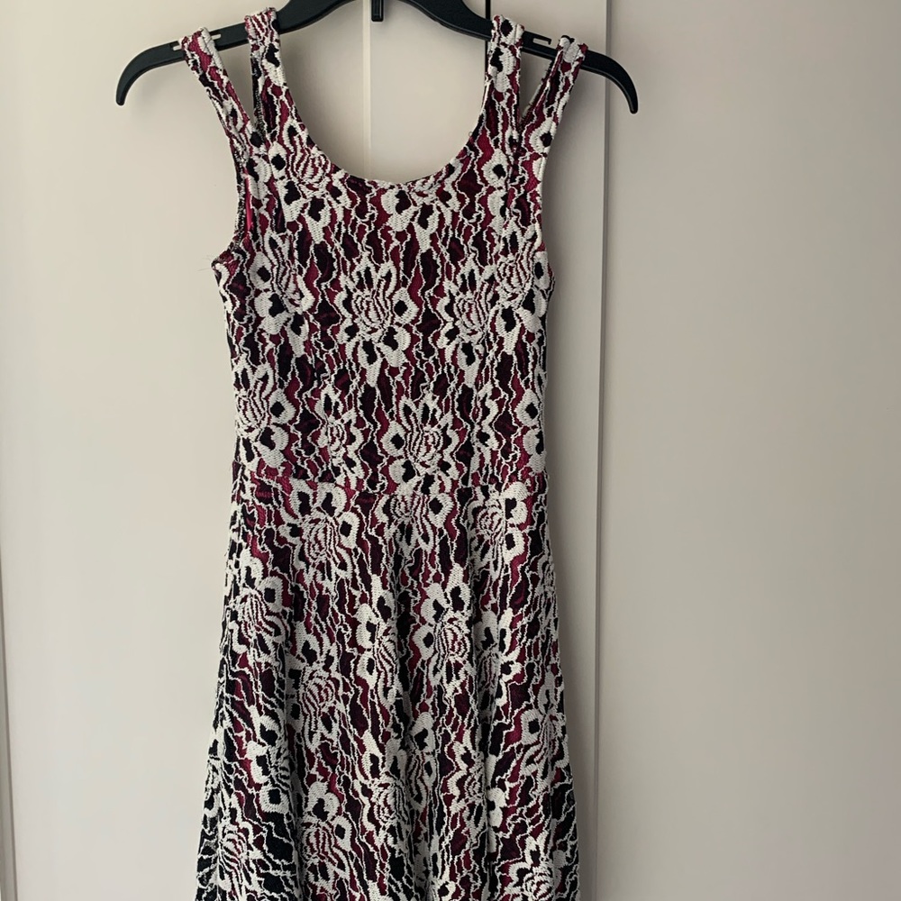 Cream and black overlay fuschia dress